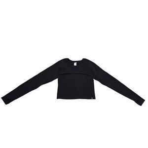 😀🆕️ NWT Joy Lab Cropped Fit Long Sleeve Tee Black Textured Knit Thumbholes XL